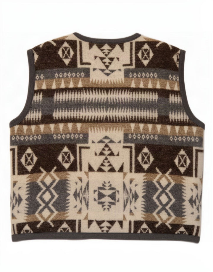 Vintage męska kamizelka 2XL brązowa geometryczna wełna