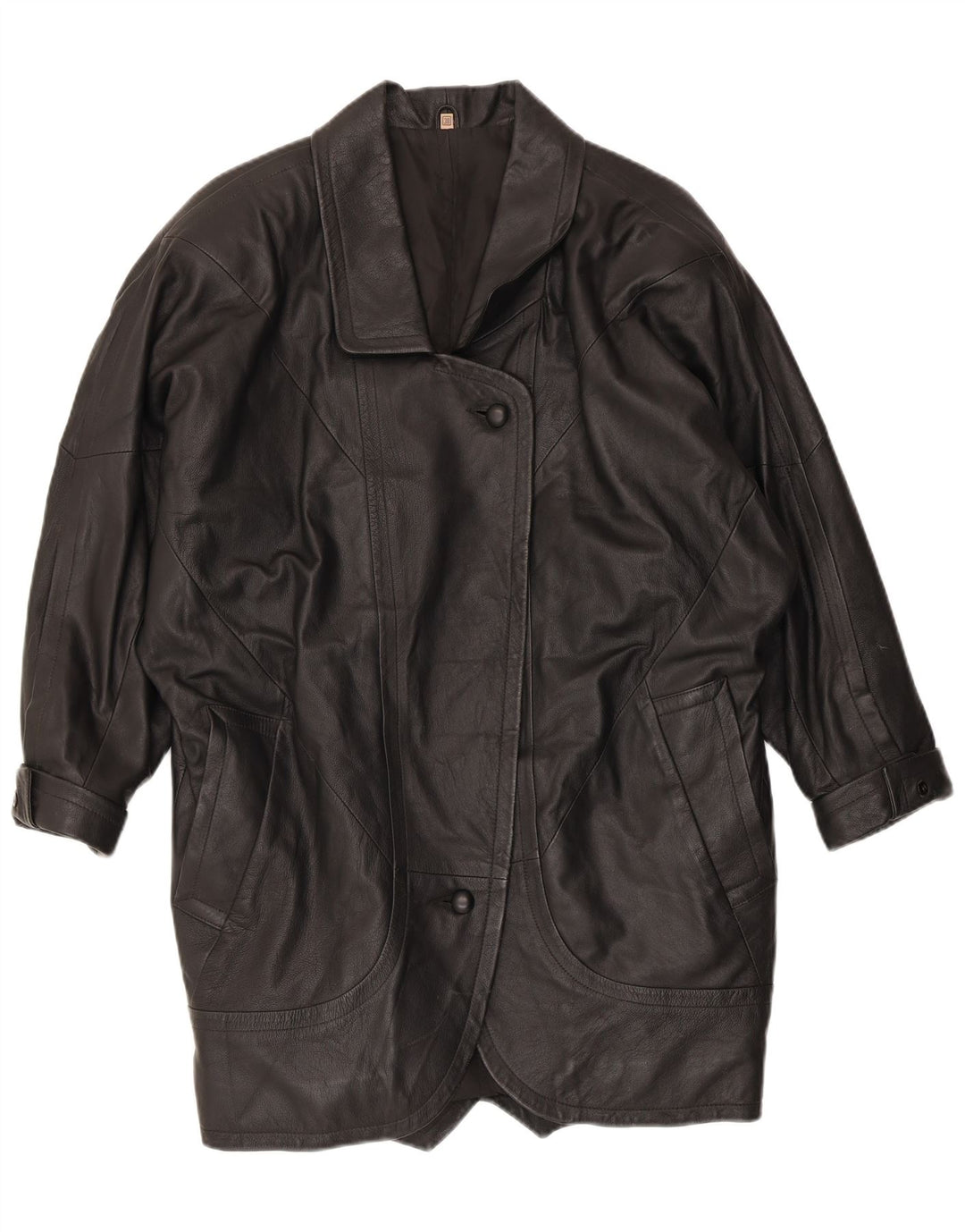 VINTAGE damski płaszcz skórzany oversize EU 38 średniej czarnej skóry