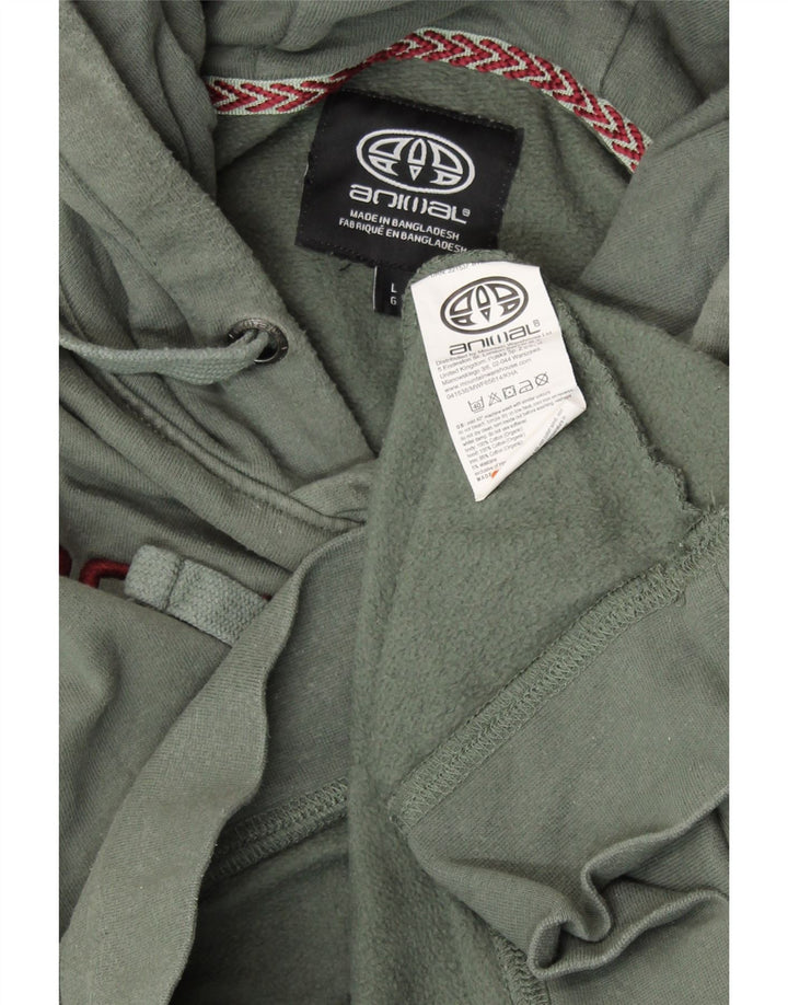 Męski sweter z kapturem i grafiką ANIMAL, duży, zielony, bawełniany