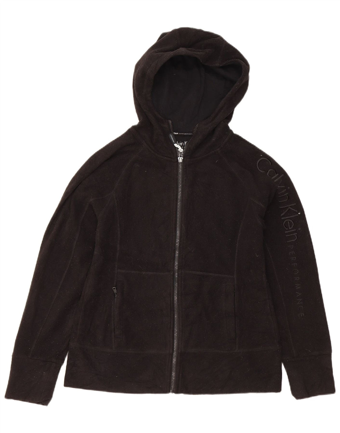 Damska kurtka polarowa z kapturem i grafiką Calvin Klein UK 10, mała czarna