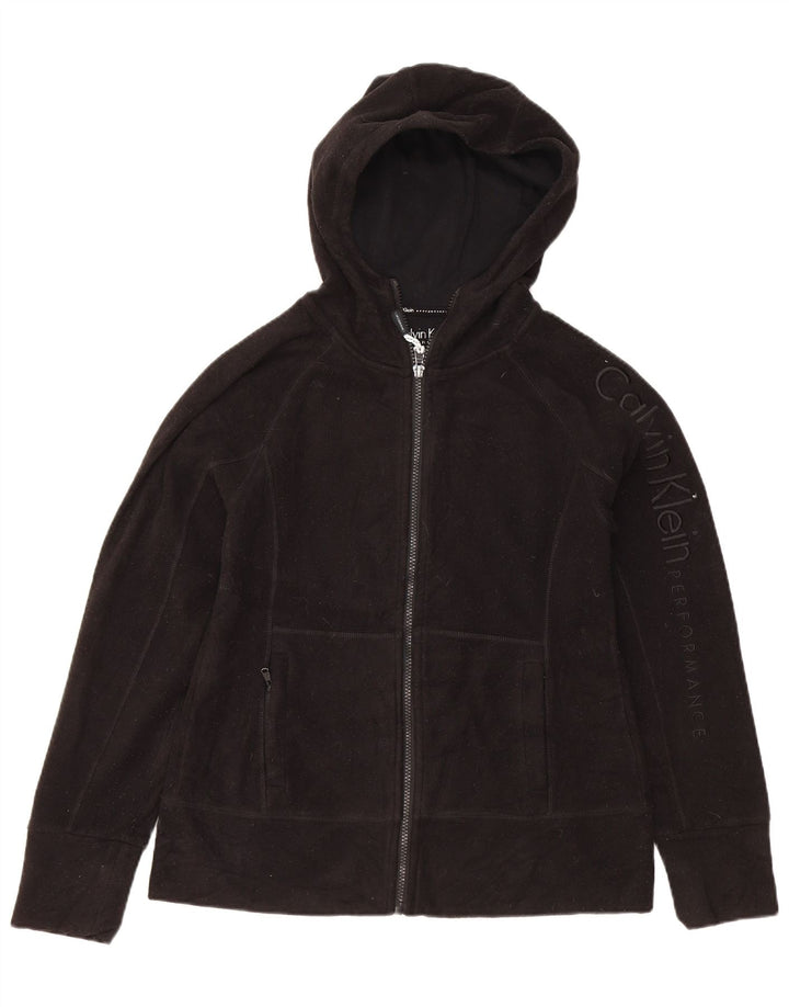 Damska kurtka polarowa z kapturem i grafiką Calvin Klein UK 10, mała czarna