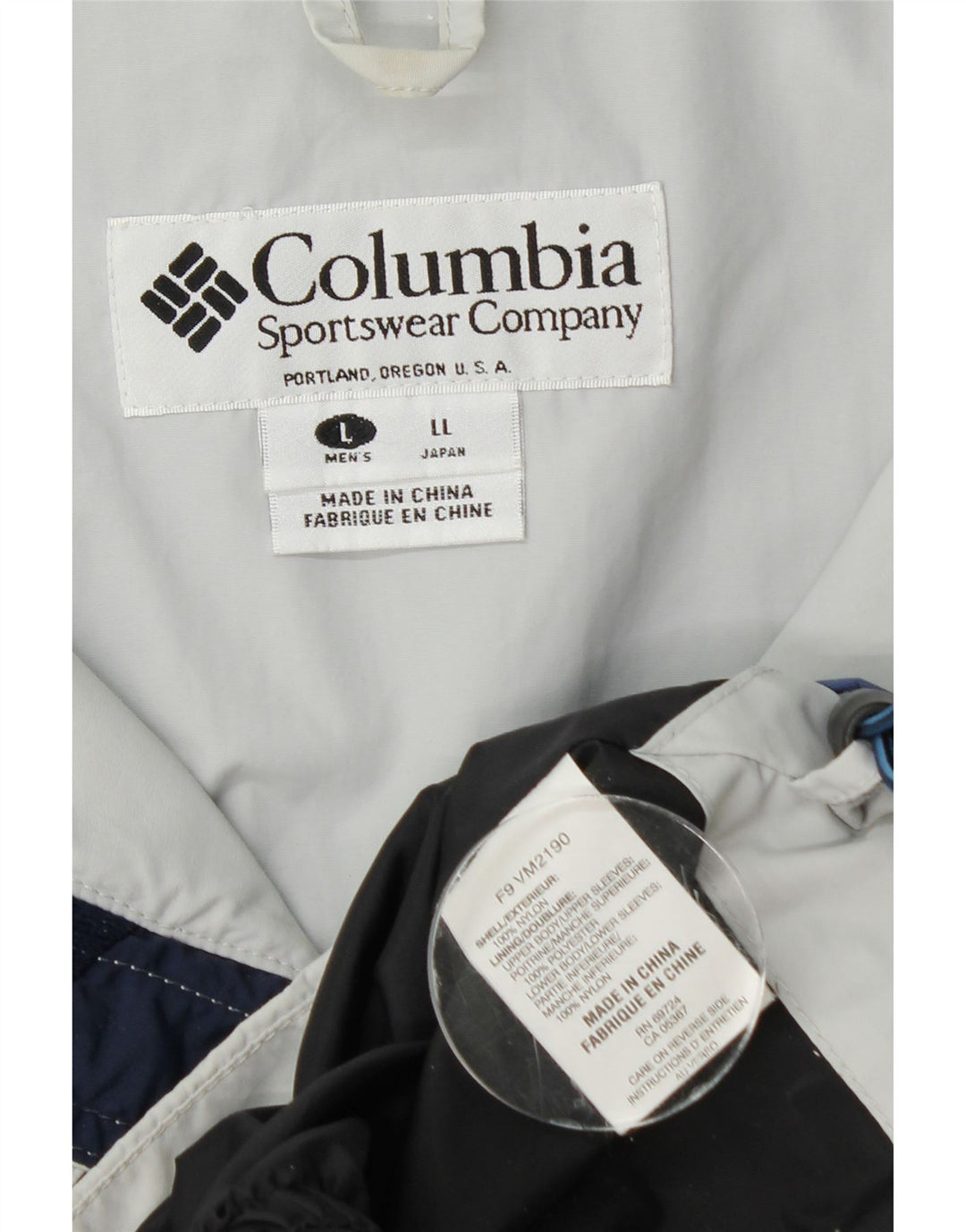 Męska kurtka wiatrówka Columbia UK 40, duży niebieski nylon w bloki kolorów
