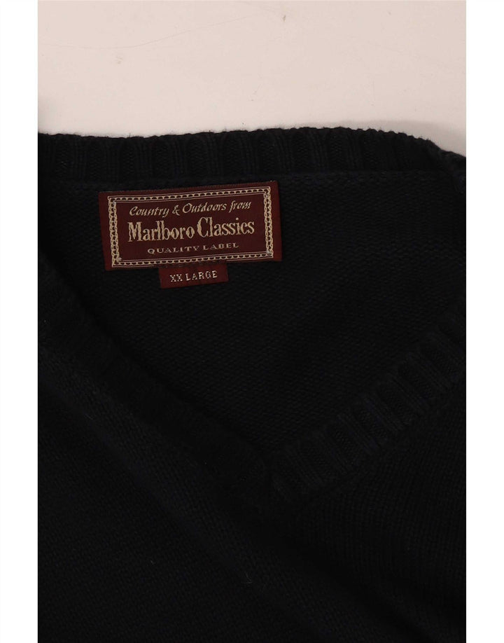 Marlboro Classics Męski sweter z dekoltem w kształcie litery V, 2XL, granatowy