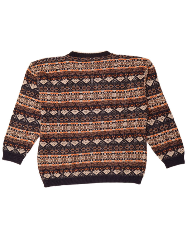 Vintage męski sweter z okrągłym dekoltem XL, wielokolorowy, bawełniany Fair Isle