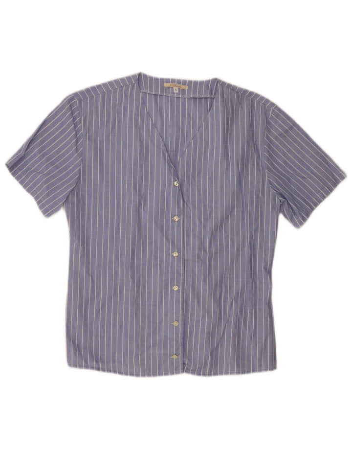 Damska koszula z krótkim rękawem PAOLO PECORA UK 10, mała, niebieska, bawełniana w prążki