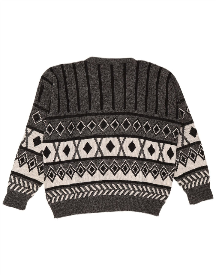 Vintage męski sweter z dekoltem w kształcie litery V, duży, szary Argyle/diamentowy akryl