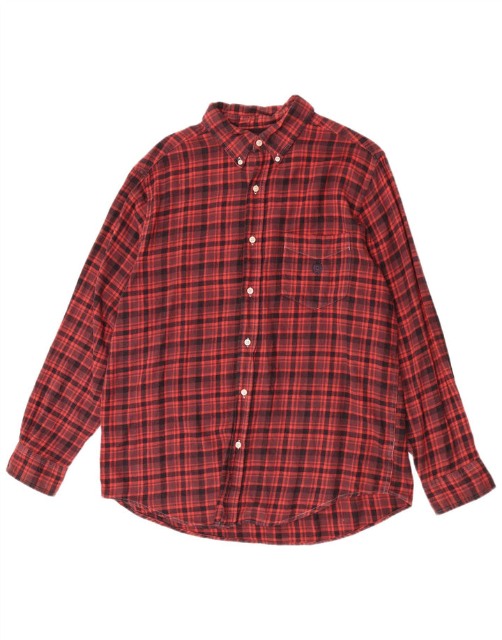 Męska koszula flanelowa Chaps, duża, bordowa, bawełniana w kratę