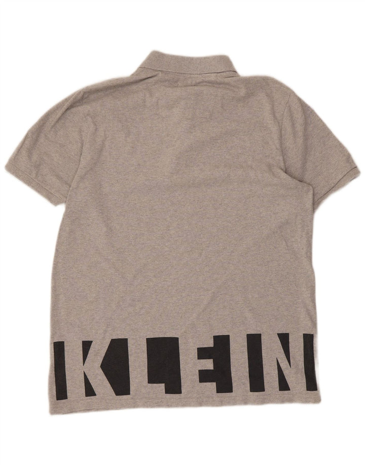 Męska koszulka polo CALVIN KLEIN JEANS z grafiką, średnioszara, bawełniana