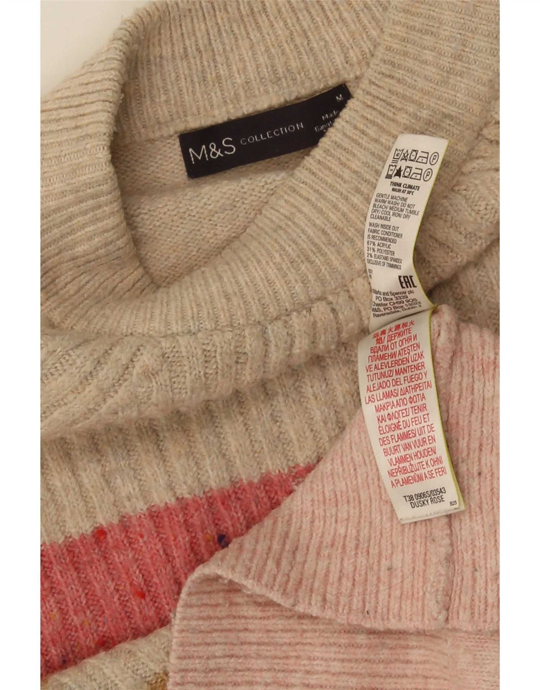 Marks & Spencer Damski sweter z okrągłym dekoltem, UK 16, średni różowy w paski