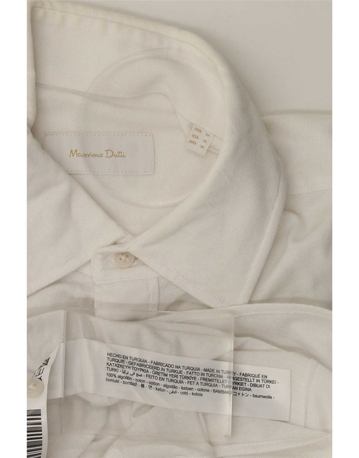 Męska koszula z krótkim rękawem Massimo Dutti, średnia biała bawełna