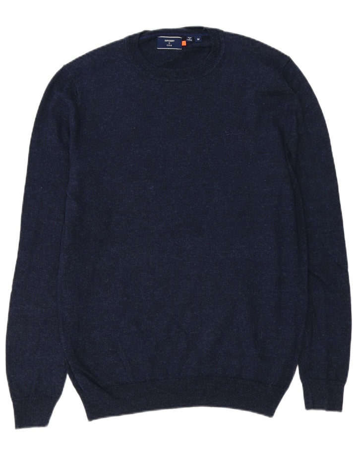 SUPERDRY Męski sweter z okrągłym dekoltem, średni granatowy, bawełniany nakrapiany