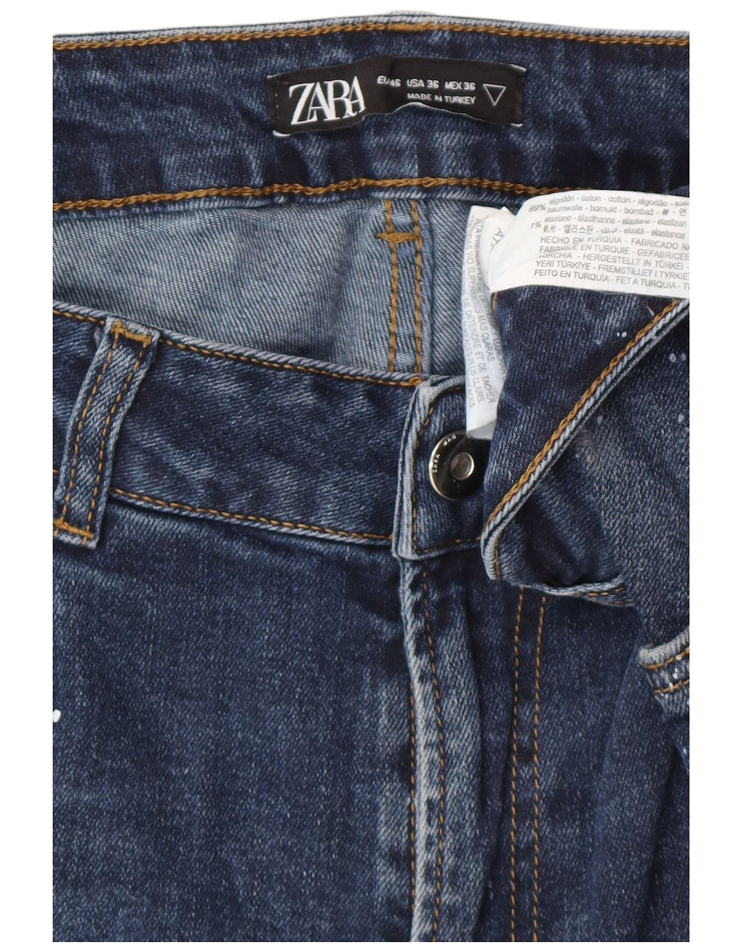 Męskie dżinsy rurki ZARA w trudnej sytuacji EU 46 XL W36 L30 Niebieskie kropki, bawełniane