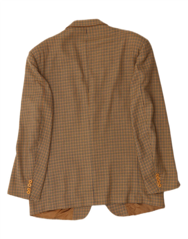 Vintage męska marynarka zapinana na 2 guziki IT 54 2XL brązowa dziewicza wełna w pepitkę