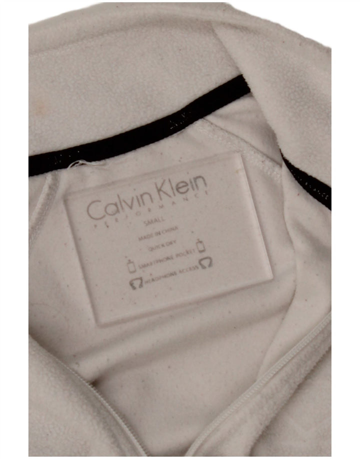 CALVIN KLEIN Womens Graphic Fleece Jumper UK 10 Small White