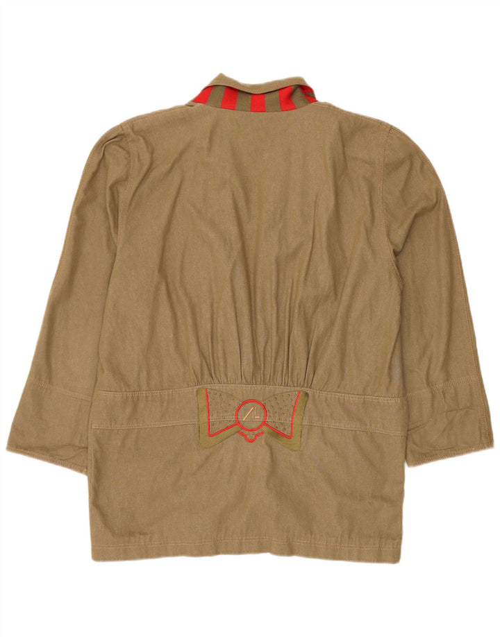 Vintage damska marynarka o przedłużonym fasonie, zapinana na 3 guziki IT 42, średnia zielona bawełna