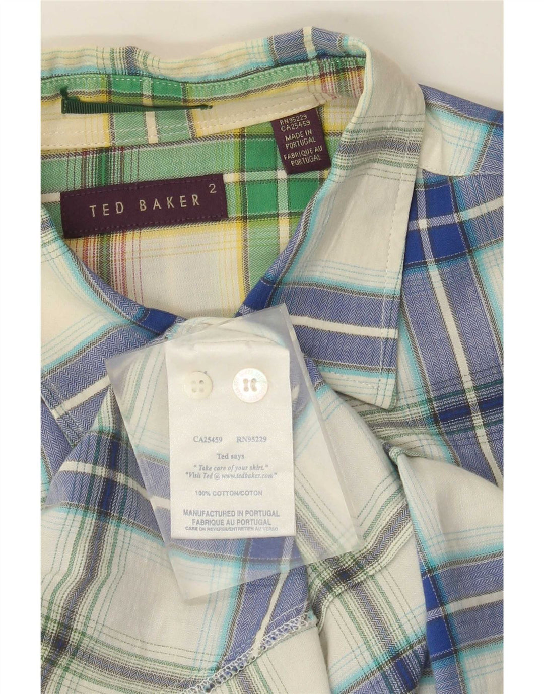 Męska koszula flanelowa Ted Baker, rozmiar 2, mała, niebieska, bawełniana w kratę