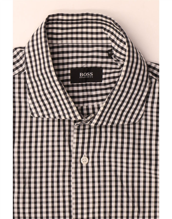 Koszula męska Hugo Boss, rozmiar 43 17 XL, czarna bawełniana kratka