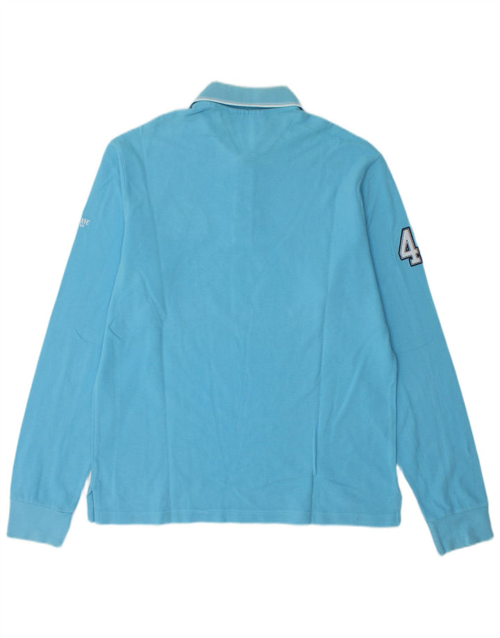 Męska koszulka polo z długim rękawem i grafiką MURPHY & NYE, duża, niebieska, bawełniana