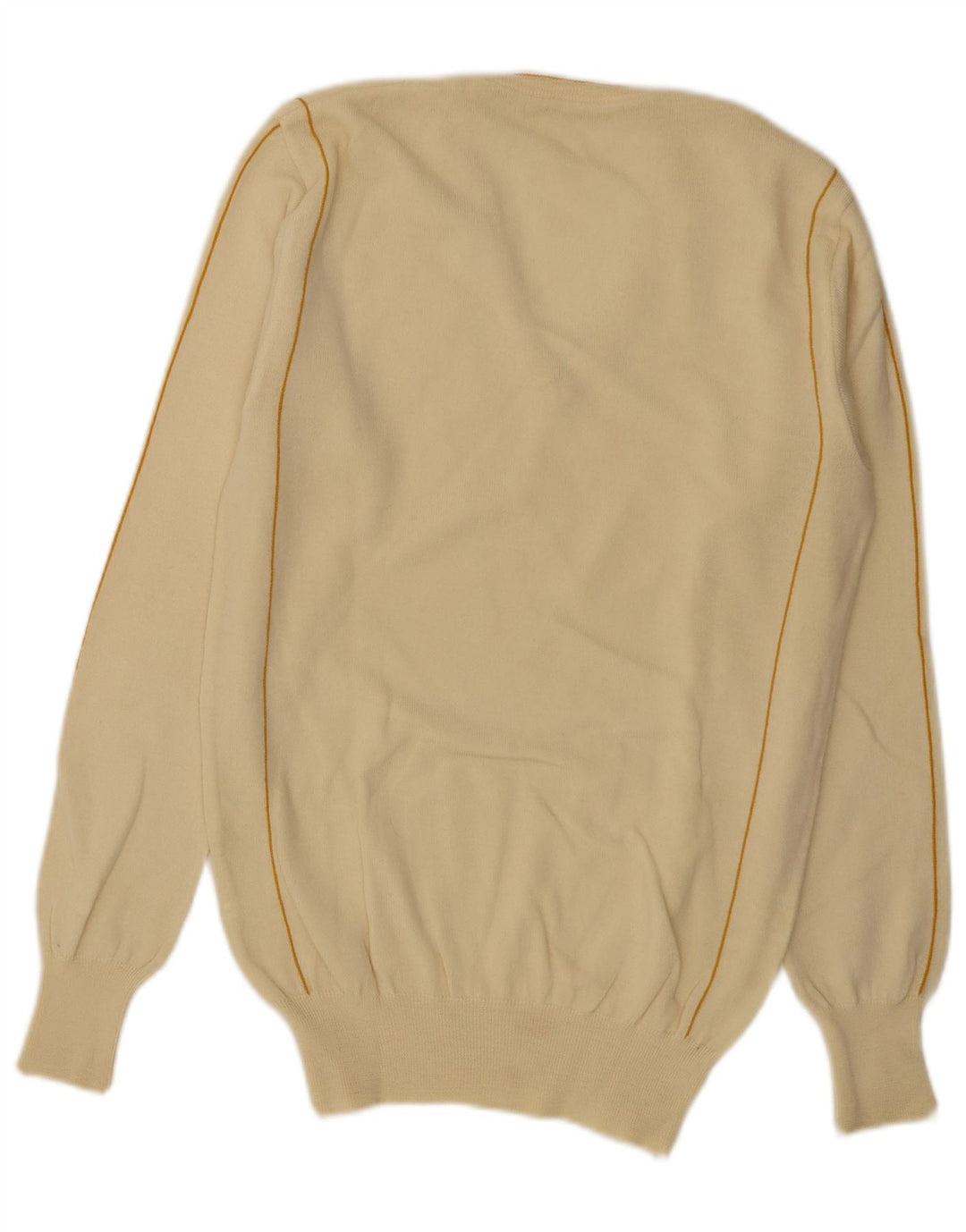 Męski sweter w stylu vintage z dekoltem w szpic, wełniany w kolorze złamanej bieli