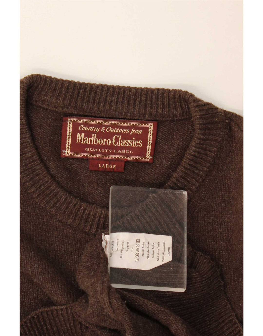 Marlboro Classics Męski sweter z okrągłym dekoltem, duży, brązowy, wełniany
