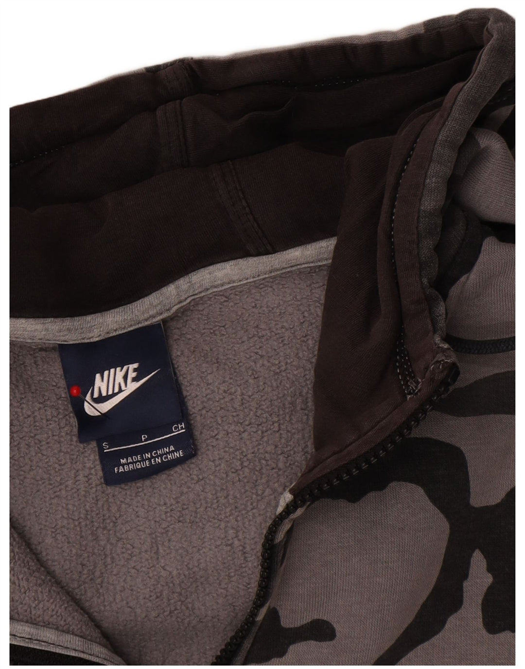 Męski sweter z kapturem i zamkiem Nike, mały, szary, bawełniany kamuflaż