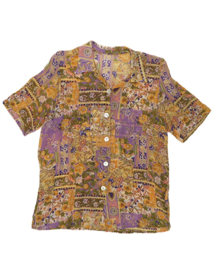 Bluzka damska z krótkim rękawem w stylu vintage, UK 12, średnia, wielobarwna w kwiaty