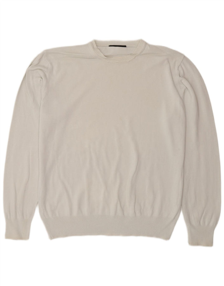 ZARA Mens Crew Neck Jumper Sweater Large White Cotton