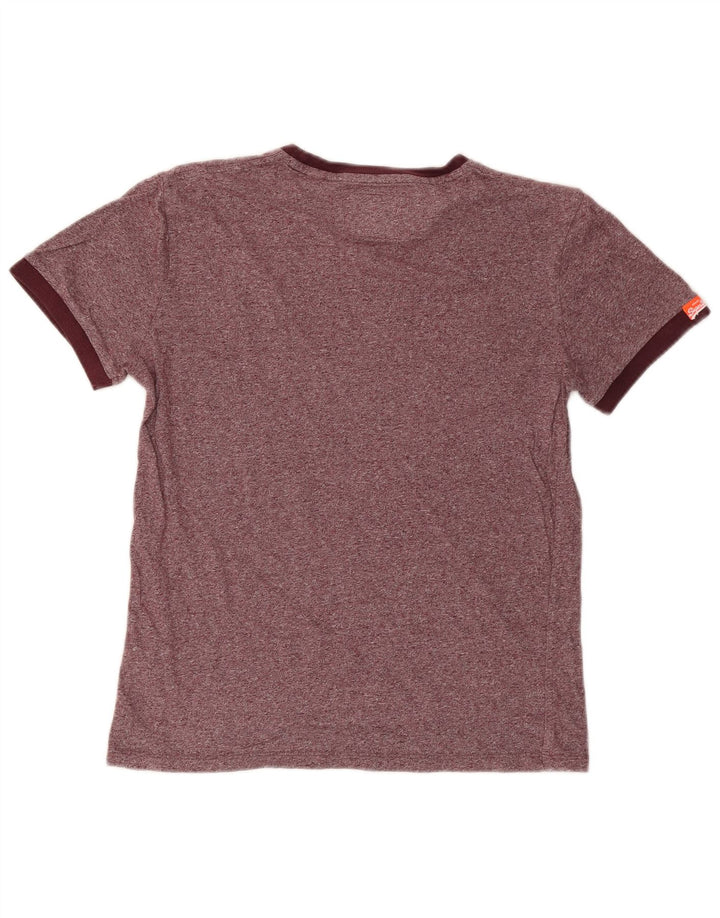 SUPERDRY Męski T-shirt Top, mały, bordowy, z bawełny w plamki