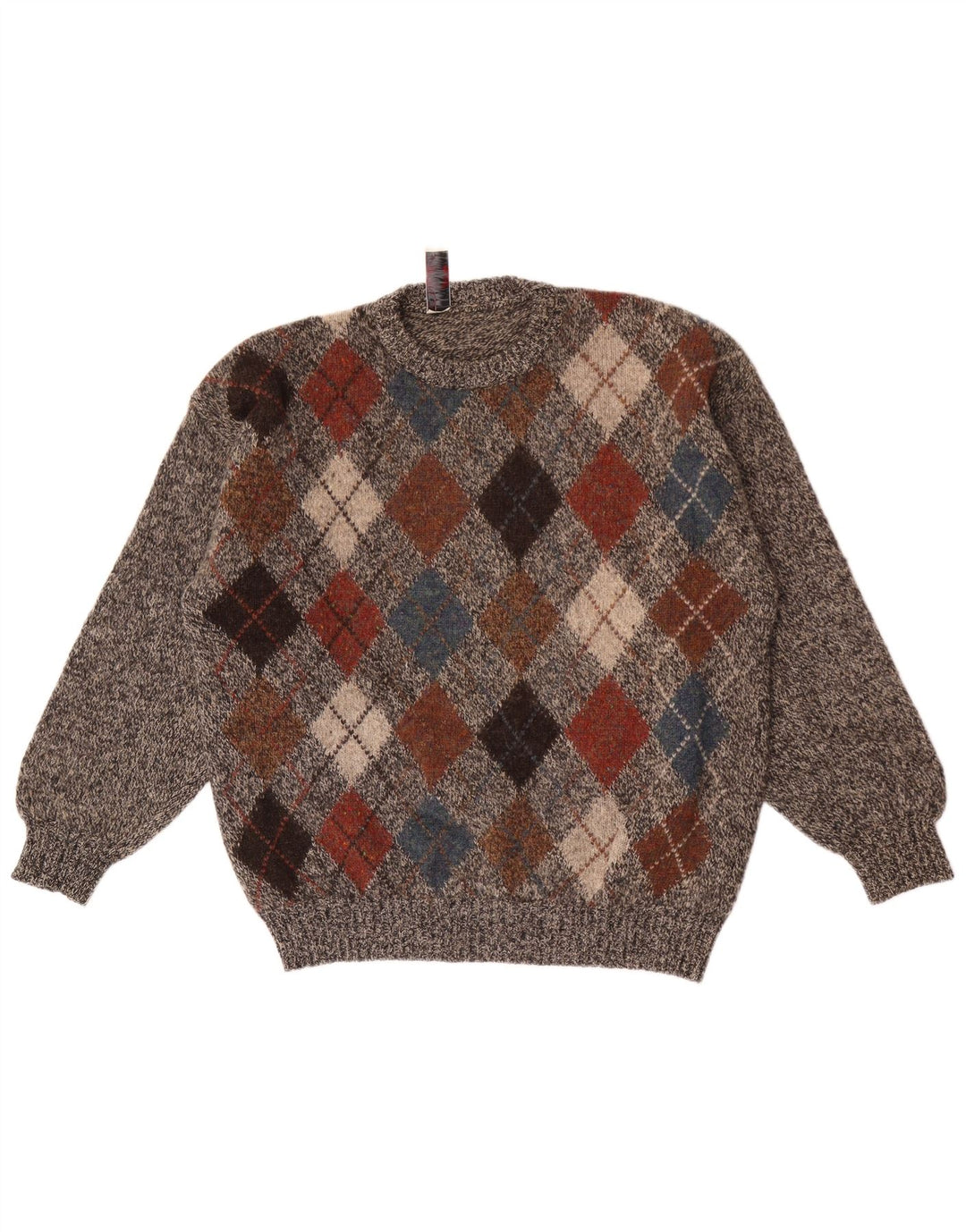 Donny & Max Męski sweter z okrągłym dekoltem, duży, szary Argyle/diamentowa wełna
