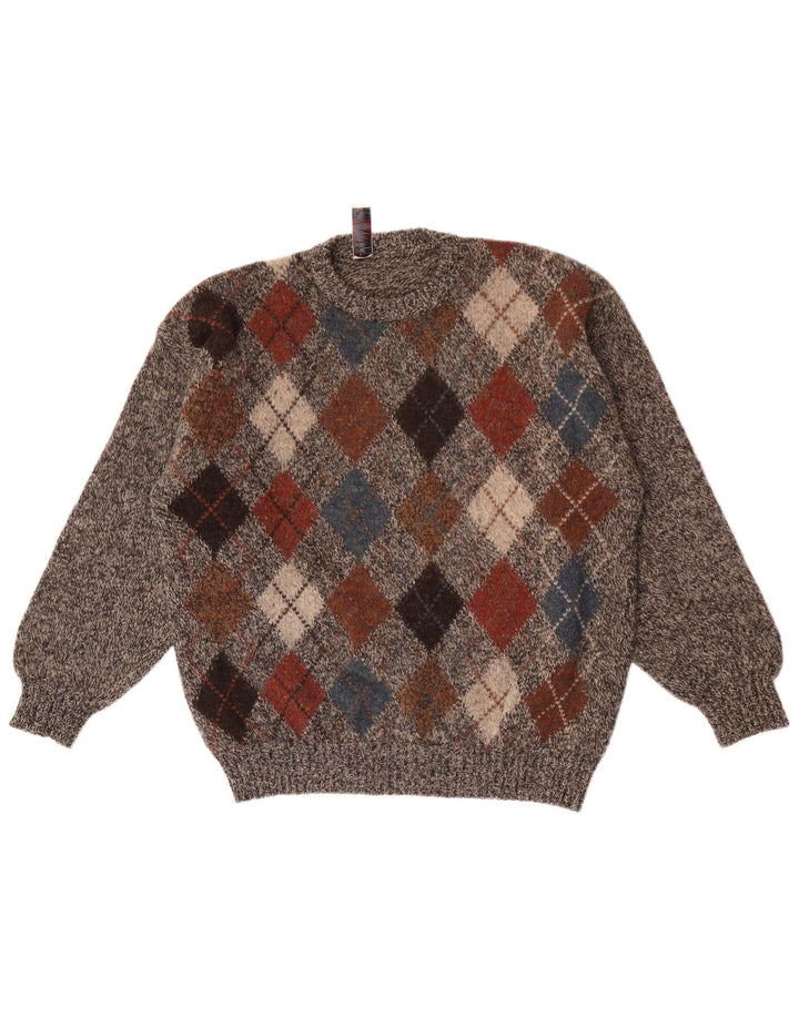 Donny & Max Męski sweter z okrągłym dekoltem, duży, szary Argyle/diamentowa wełna