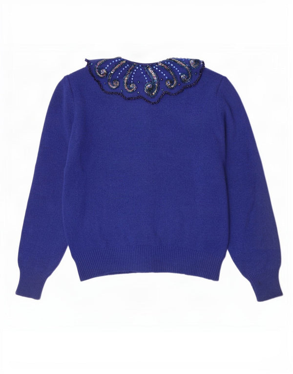 Sweter damski w stylu vintage IT 44 Średni niebieski wełniany