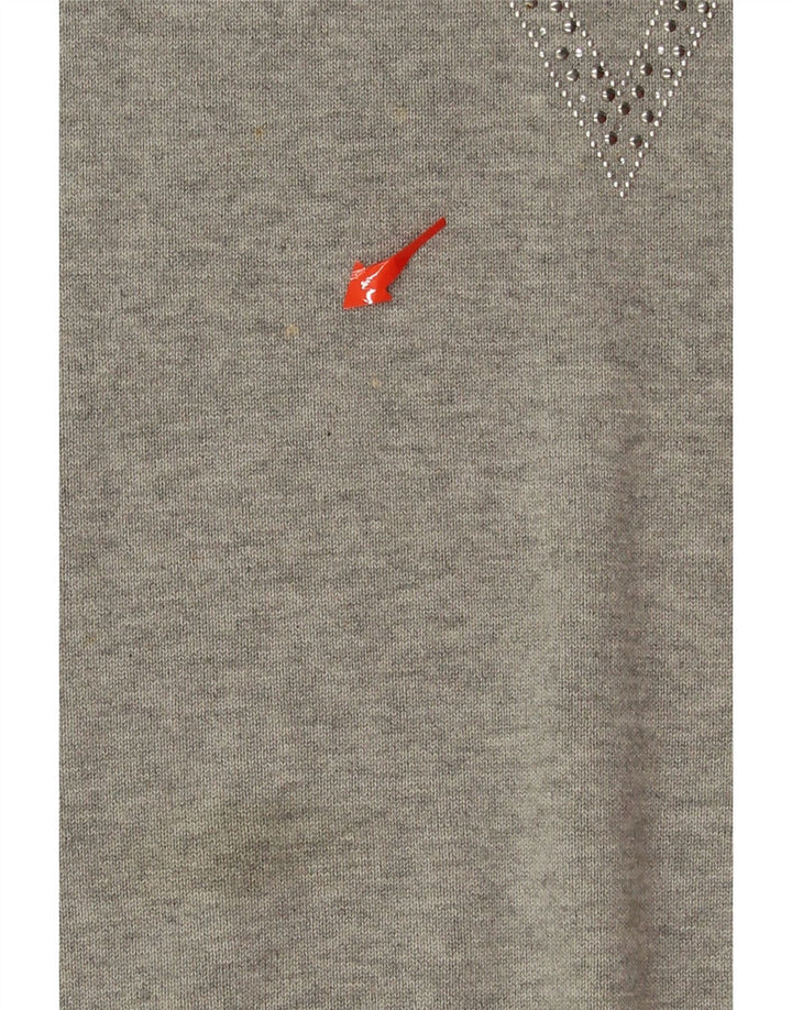 GUESS Womens Graphic Boat Neck Jumper Sweater UK 14 Large Grey Polyamide Vintage Guess and Second-Hand Guess from Messina Hembry 