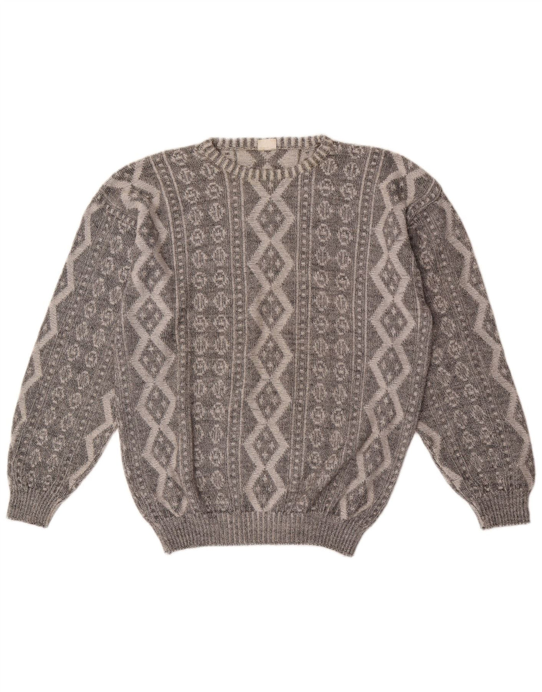 Męski sweter z okrągłym dekoltem Vogue Średni szary, geometryczny, bawełniany