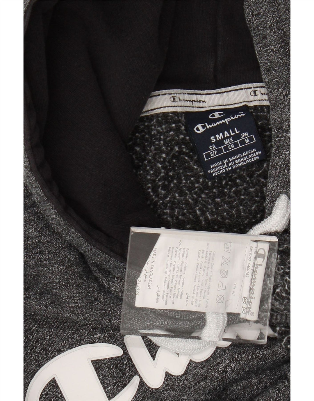 Damska bluza z kapturem typu oversize CHAMPION z grafiką UK 10, mała, szara, nakrapiana