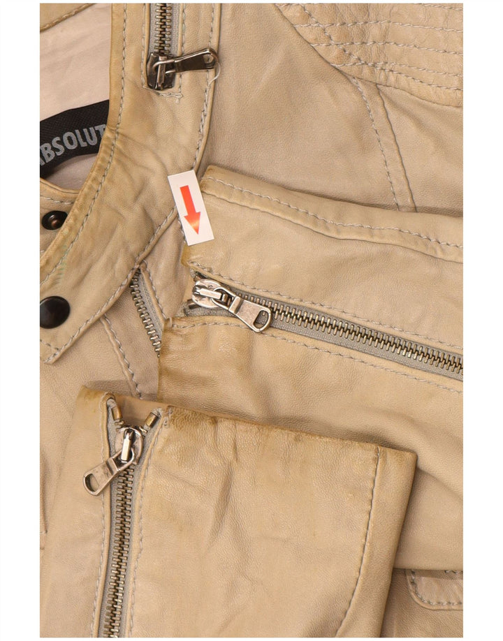 Vintage damska kurtka skórzana UK 16 duża beżowa skóra