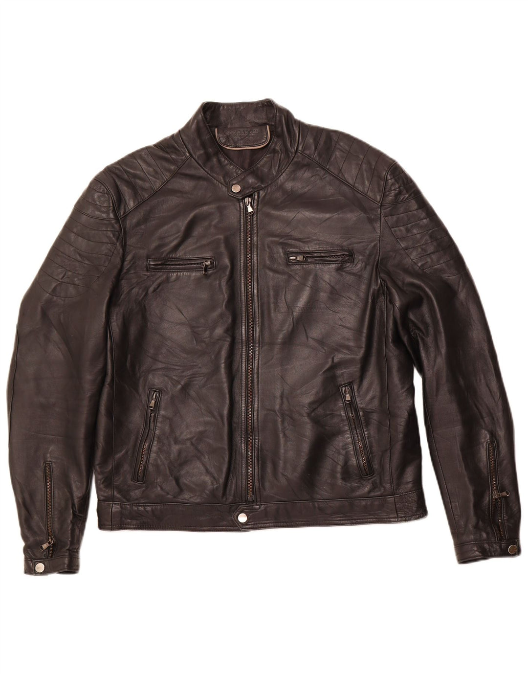 Męska skórzana kurtka racer VINTAGE IT 54 2XL czarna skóra