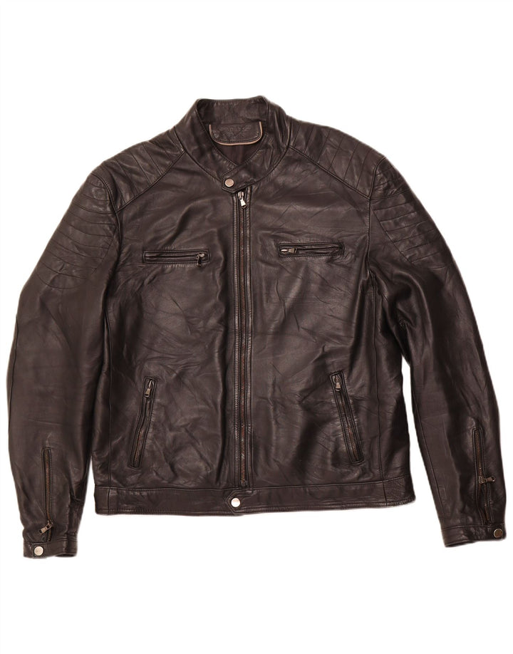 Męska skórzana kurtka racer VINTAGE IT 54 2XL czarna skóra