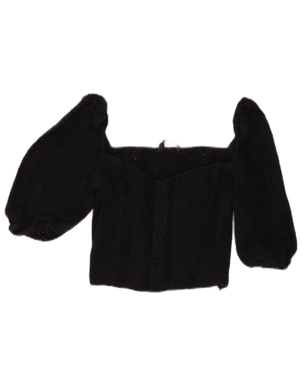 Zara Womens 3/4 Sleeve Crop Off Shoulder Top UK 6 XS Black