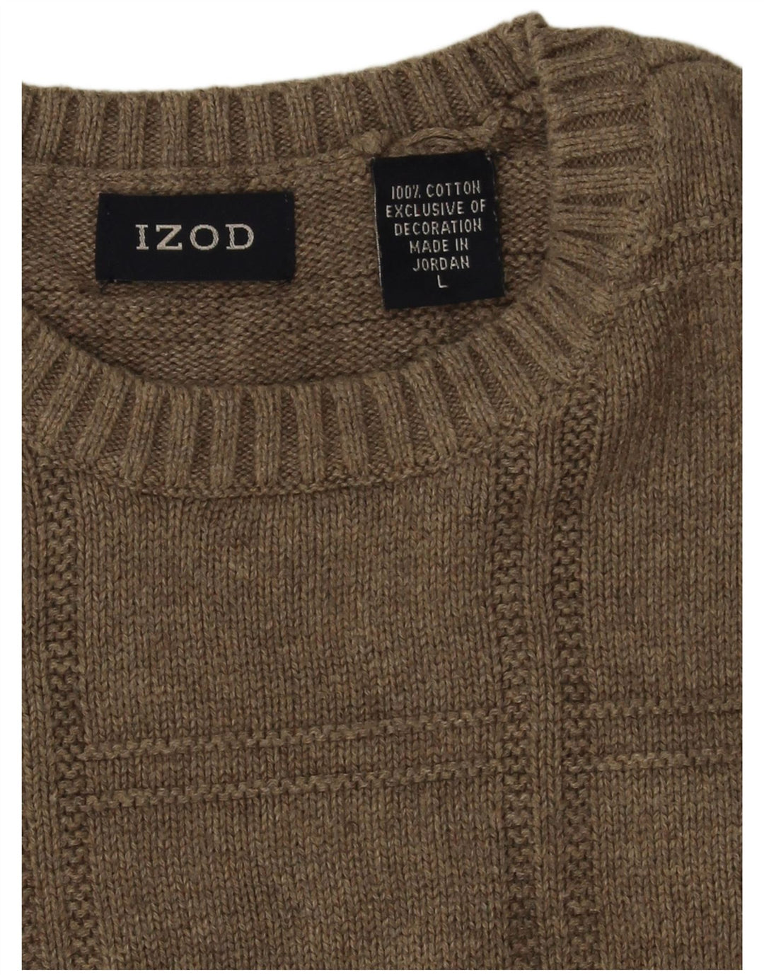 Izod Męski sweter z okrągłym dekoltem, duży, beżowy, bawełniany
