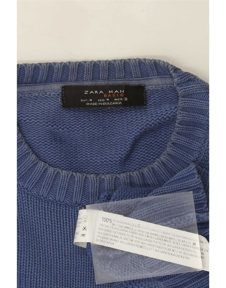 Męski sweter z okrągłym dekoltem Zara, średni niebieski, bawełniany
