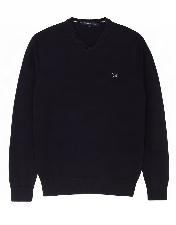 Crew Clothing Męski sweter z dekoltem w kształcie litery V, średni granatowy, bawełniany