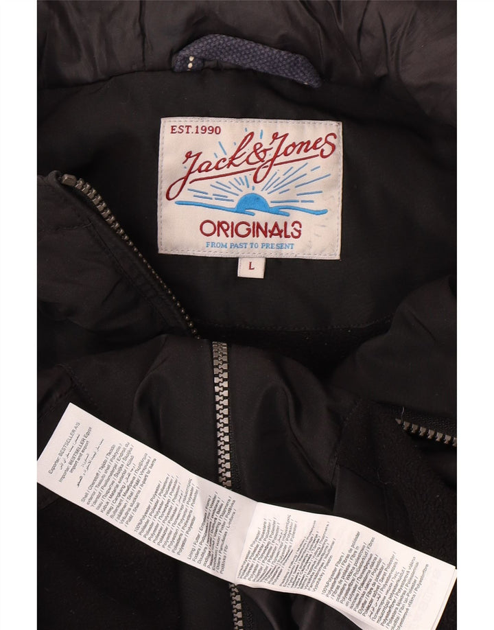 Męska kurtka wiatrówka Jack & Jones z kapturem UK 40, duża, czarna, poliester