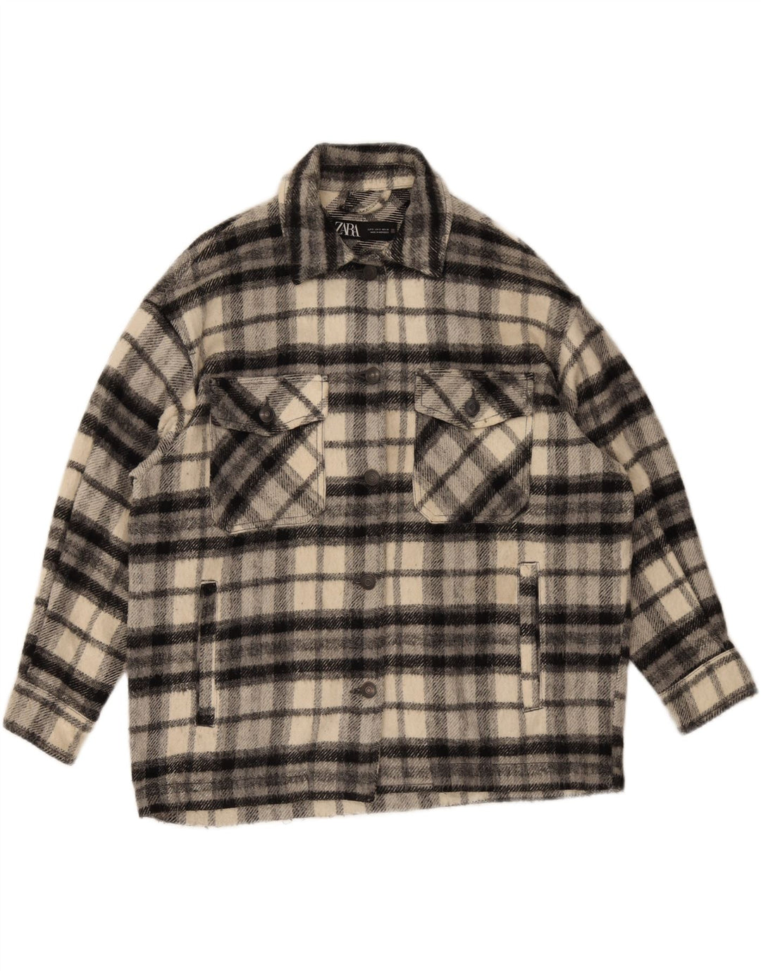 Damska koszula oversize Zara Flanelowa UK 10 w małą czarną kratkę