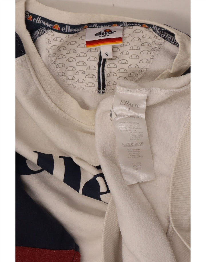 Męska bluza z grafiką Ellesse, mała, biała, bawełniana w bloki kolorów