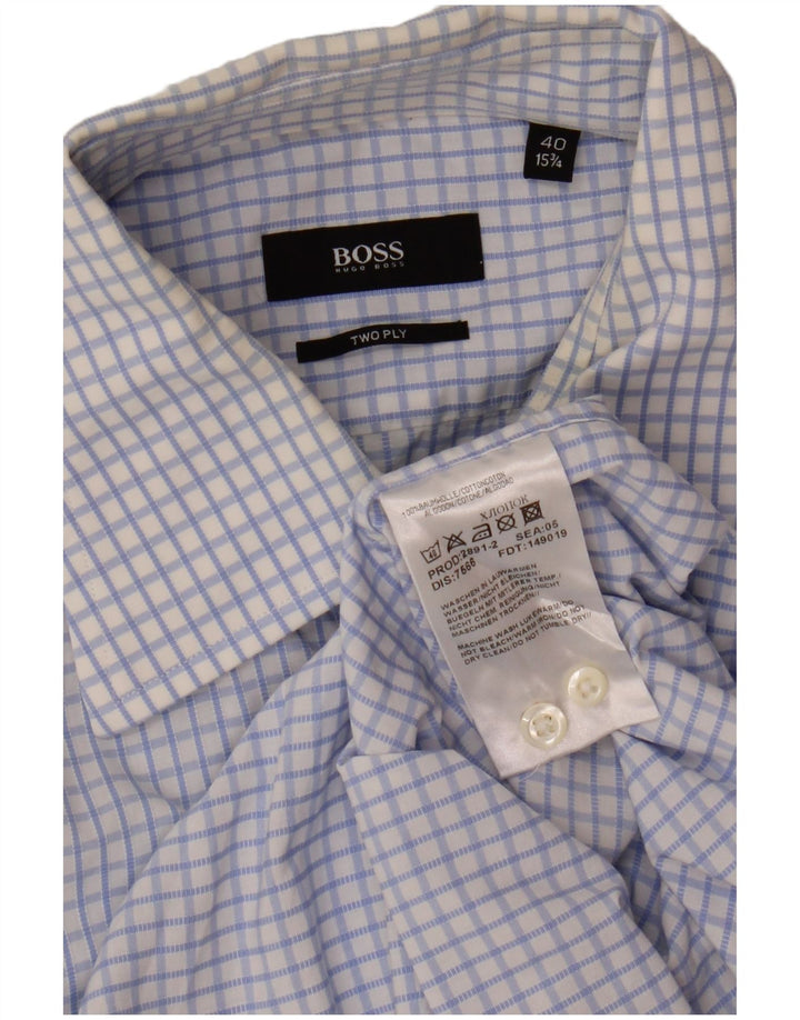 Koszula męska Hugo Boss, rozmiar 40 15 3/4, średnia niebieska bawełniana kratka