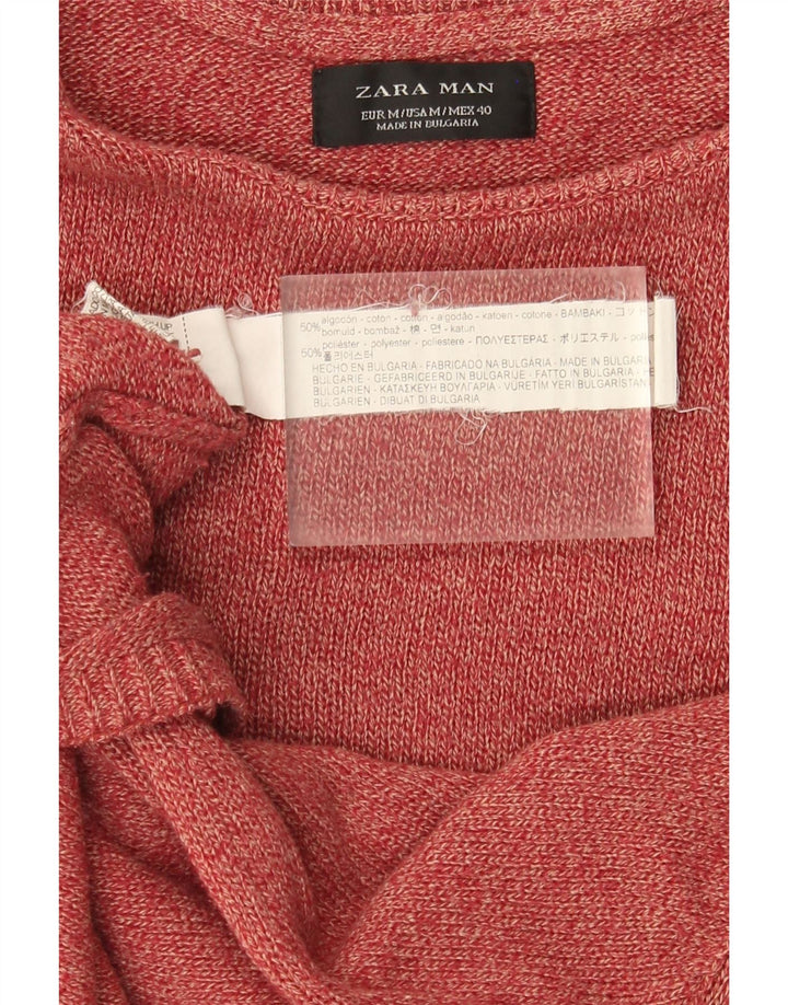 Męski sweter Zara z okrągłym dekoltem, bawełniany w średnie czerwone plamki