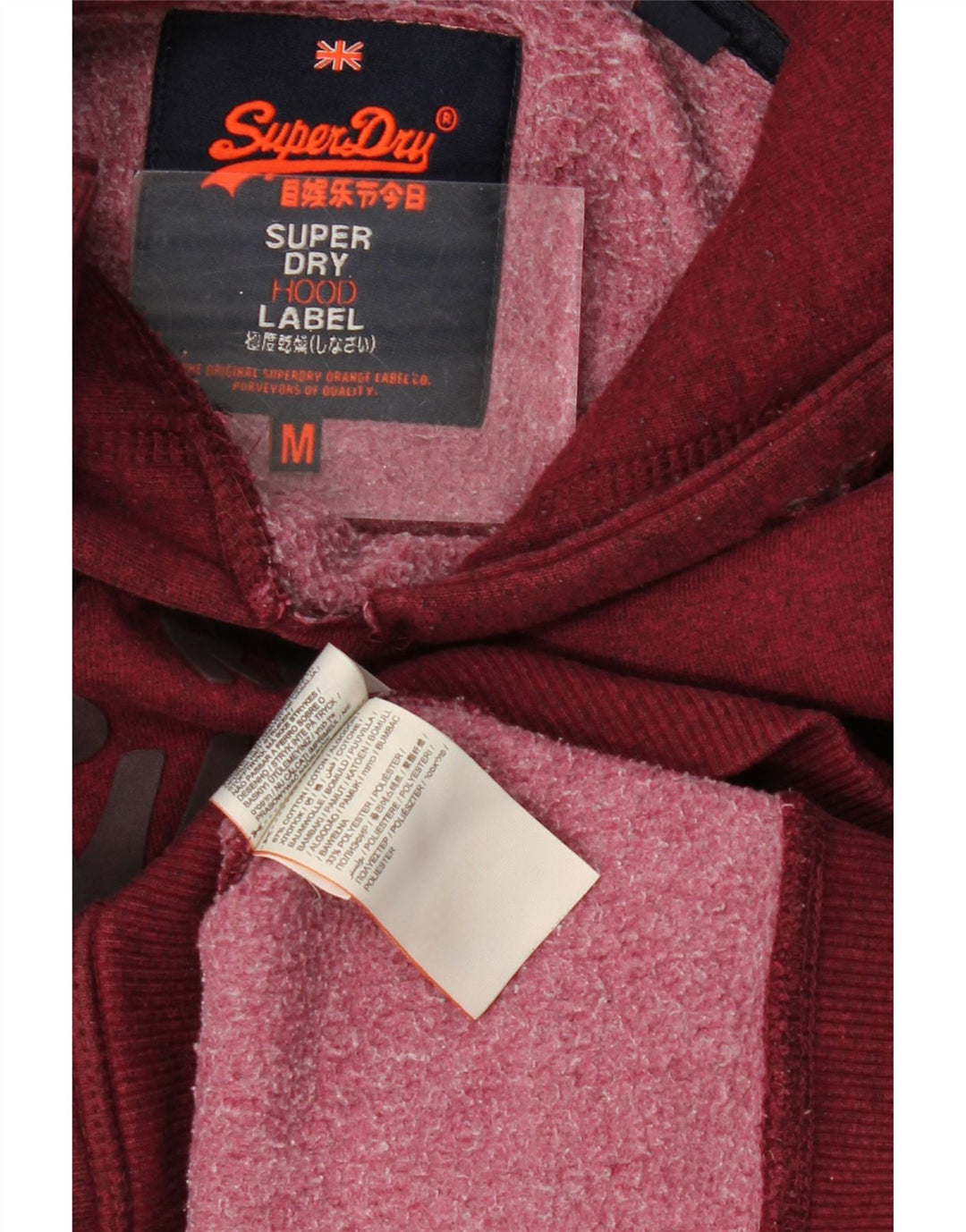 SUPERDRY Męski sweter z kapturem i grafiką, średniej wielkości bordowa bawełna