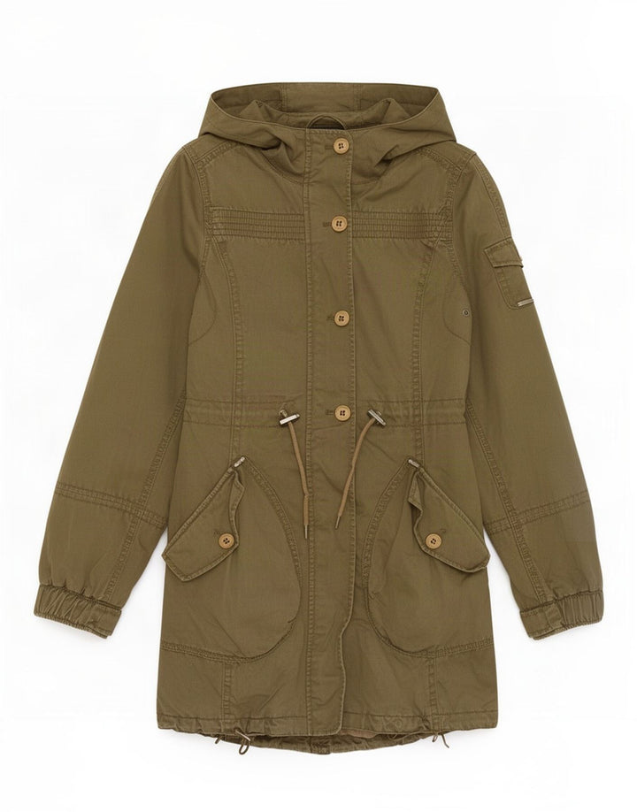 Damska kurtka parka z kapturem Esprit UK 8, mała, bawełniana khaki