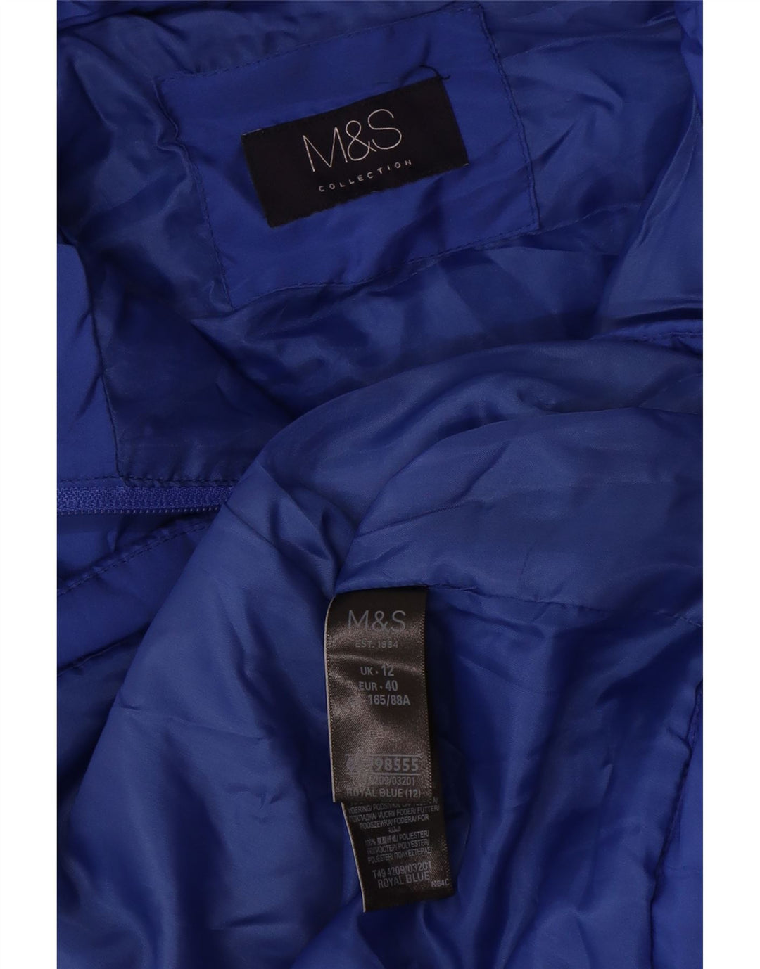 Damska wyściełana kamizelka Marks & Spencer UK 12, średni niebieski, poliester