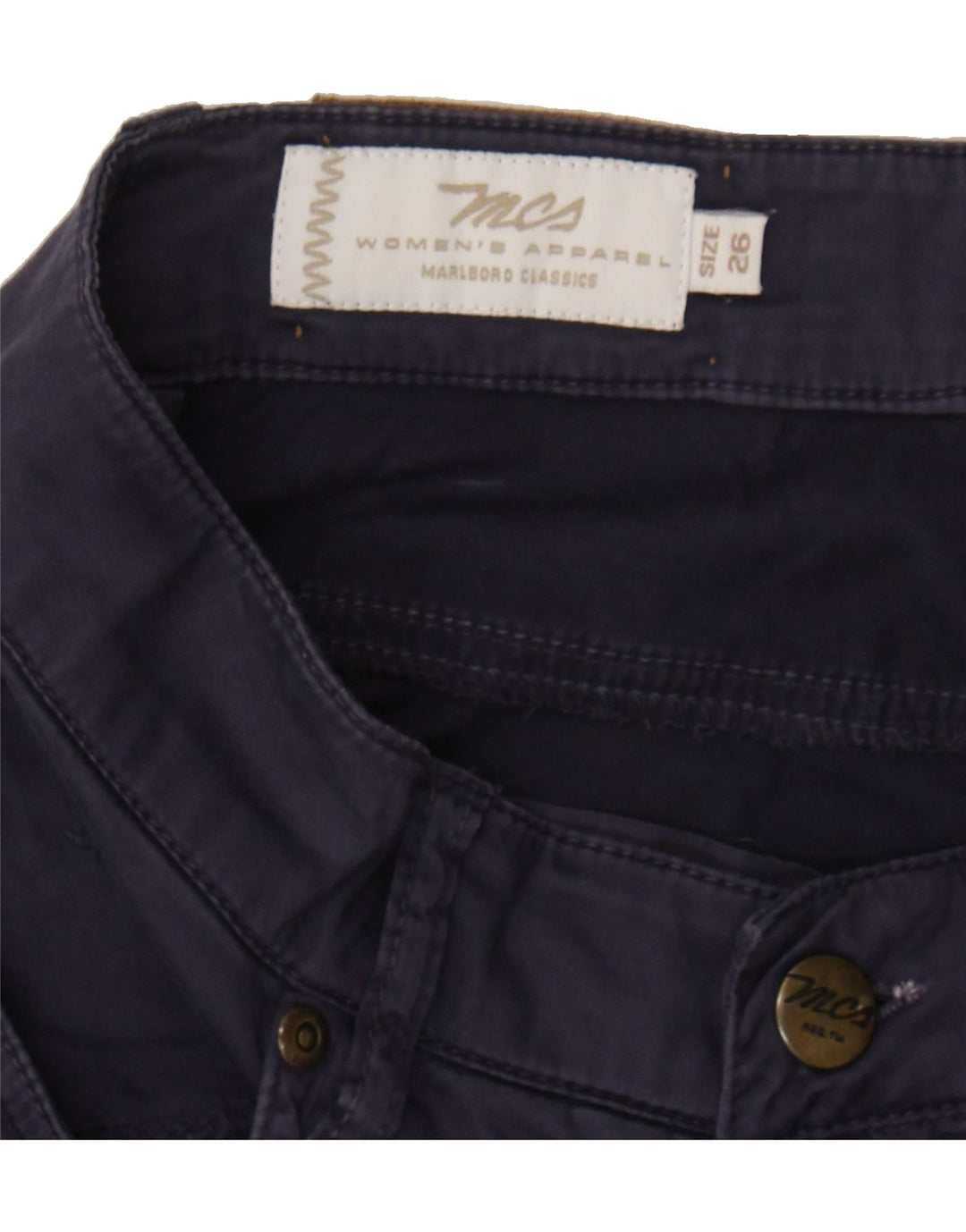 MARLBORO CLASSICS Womens Slim Casual Trousers W26 L30 Navy Blue Vintage Marlboro Classics and Second-Hand Marlboro Classics from Messina Hembry 